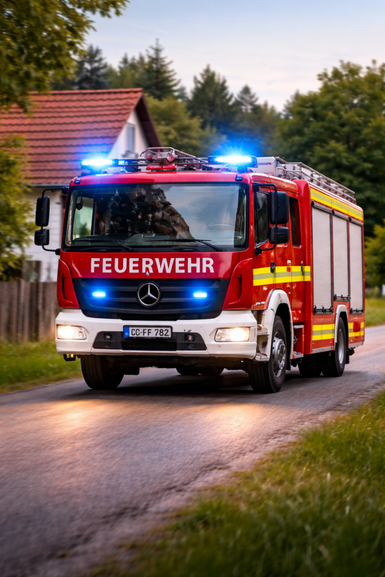 Feuerwehr fährt mit Blaulicht zum Einsatz